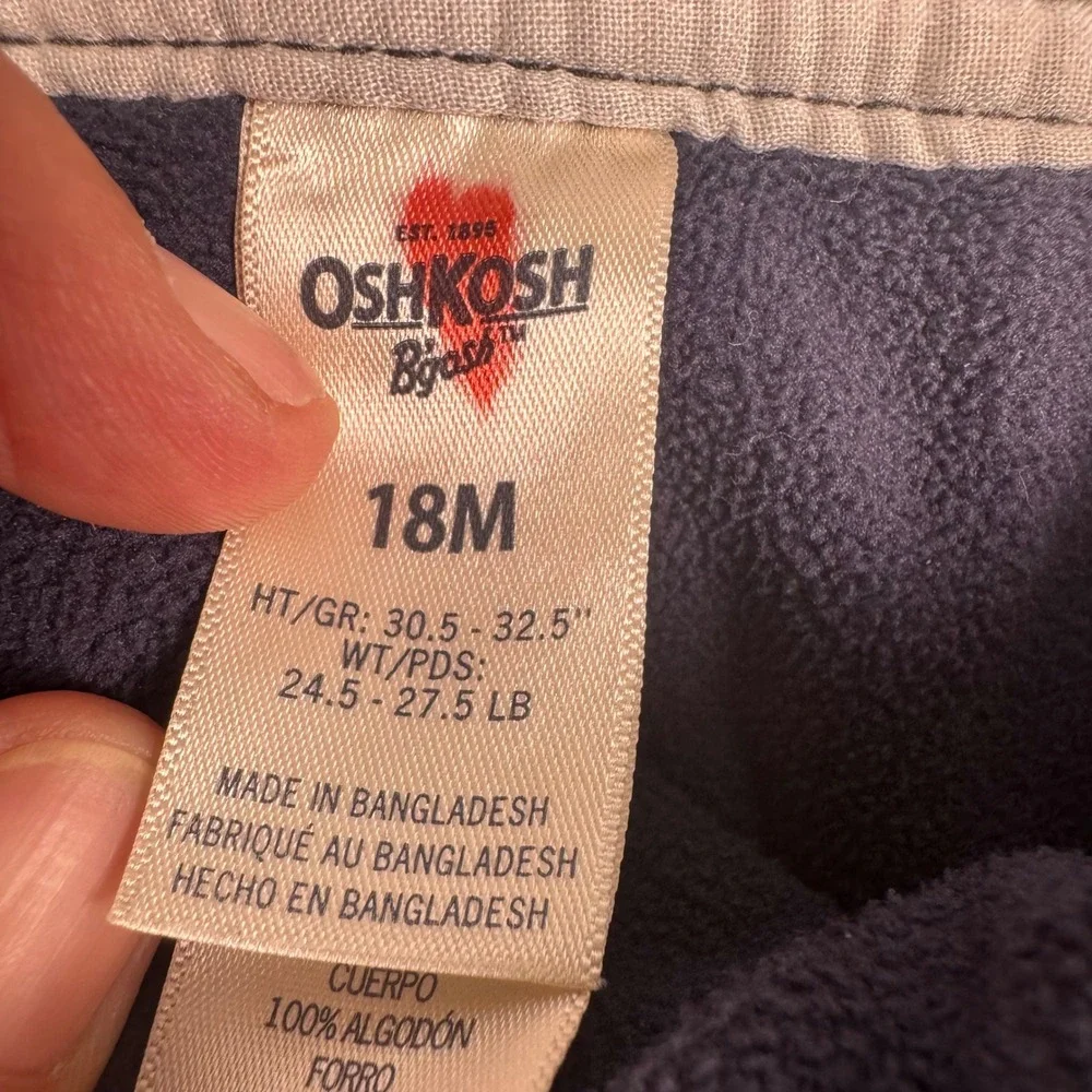 OshKosh Bgosh Toddler 18M Fleece Lined Grey Denim Overalls Carpenter Bib Snaps